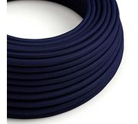 creative cables Fil Électrique Rond Gaine De Tissu De Couleur Effet Soie Tissu Uni Bleu Marine RM20-1 Mètre, 2x0.75