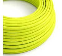 creative cables Fil Électrique Rond Gaine De Tissu De Couleur Effet Soie Tissu Uni Jaune Fluo RF10-1 Mètre, 2x0.75