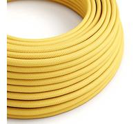 creative cables Fil Électrique Rond Gaine De Tissu De Couleur Effet Soie Tissu Uni Jaune RM10-1 Mètre, 2x0.75