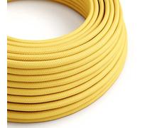 creative cables Fil Électrique Rond Gaine De Tissu De Couleur Effet Soie Tissu Uni Jaune RM10-5 Mètres, 2x0.75