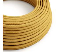 creative cables Fil Électrique Rond Gaine De Tissu De Couleur Effet Soie Tissu Uni Moutarde RM25-10 Mètres, 2x0.75