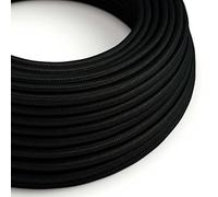 creative cables Fil Électrique Rond Gaine De Tissu De Couleur Effet Soie Tissu Uni Noir RM04-20 Mètres, 2x0.75