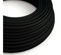 creative cables Fil Électrique Rond Gaine De Tissu De Couleur Effet Soie Tissu Uni Noir RM04-50 Mètres, 2x0.75