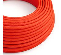 creative cables Fil Électrique Rond Gaine De Tissu De Couleur Effet Soie Tissu Uni Orange Fluo RF15-10 Mètres, 2x0.75