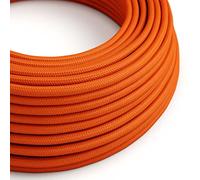 creative cables Fil Électrique Rond Gaine De Tissu De Couleur Effet Soie Tissu Uni Orange RM15-10 Mètres, 3x0.75
