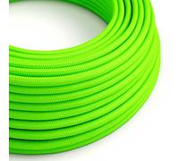 creative cables Fil Électrique Rond Gaine De Tissu De Couleur Effet Soie Tissu Uni Vert Fluo RF06-5 Mètres, 2x0.75