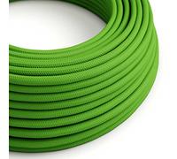 creative cables Fil Électrique Rond Gaine De Tissu De Couleur Effet Soie Tissu Uni Vert Lime RM18-10 Mètres, 3x0.75