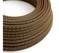 creative cables Fil Électrique Rond Gaine De Tissu Effet Soie Zigzag Or et Noir RZ24-5 Mètres, 2x0.75