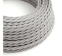 creative cables Fil Électrique Torsadé Gaine De Tissu De Couleur Effet Soie Tissu Uni Argent TM02-5 Mètres, 2x0.75