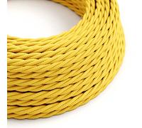 creative cables Fil Électrique Torsadé Gaine De Tissu De Couleur Effet Soie Tissu Uni Jaune TM10-1 Mètre, 2x0.75