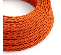 creative cables Fil Électrique Torsadé Gaine De Tissu De Couleur Effet Soie Tissu Uni Orange TM15-5 Mètres, 2x0.75