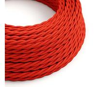 creative cables Fil Électrique Torsadé Gaine De Tissu De Couleur Effet Soie Tissu Uni Rouge TM09-5 Mètres, 2x0.75