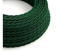 creative cables Fil Électrique Torsadé Gaine De Tissu De Couleur Effet Soie Tissu Uni Vert Foncé TM21-1 Mètre, 2x0.75