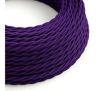 creative cables Fil Électrique Torsadé Gaine De Tissu De Couleur Effet Soie Tissu Uni Violet TM14-1 Mètre, 2x0.75