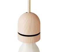 creative cables Kit Douille E27 filetée Semi-sphérique en Bois avec Serre-câble dissimulé et Couvre Anneau pour Abat-Jour - Neutre