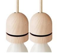 creative cables Kit Douille E27 filetée Semi-sphérique en Bois avec Serre-câble dissimulé et Couvre Anneau pour Abat-Jour - Neutre (Lot de 2)