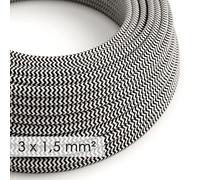 Creative-Cables L'Original câble électrique à large section 3x1,50 mm² recouvert en tissu (1 m, Black ZigZag RZ04) - Rond, effet soie - Idéal pour les installations visibles - Sécurité certifiée