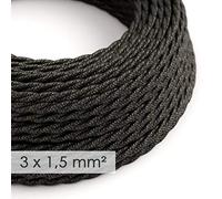 Creative-Cables L'Original câble électrique à large section 3x1,50 mm² recouvert en tissu (5 m, Anthracite TN03) - Tressé, lin naturel - Idéal pour les installations visibles - Sécurité certifiée