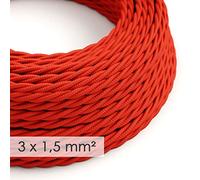 Creative-Cables L'Original câble électrique à large section 3x1,50 mm² recouvert en tissu (5 m, Rouge TM09) - Tressé, effet soie - Idéal pour les installations visibles - Sécurité certifiée