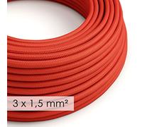 Creative-Cables L'Original câble électrique à large section 3x1,50 mm² recouvert en tissu (50 m, Rouge RM09) - Rond, effet soie - Idéal pour les installations visibles - Sécurité certifiée