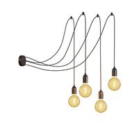 creative cables - Spider Mural - Lampe à Suspension Multiple à 4 Bras Made in Italy avec câble Textile et Finitions en Bois - sans Ampoule, Effet Wengé