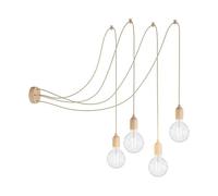 creative cables - Spider Mural - Lampe à Suspension Multiple à 4 Bras Made in Italy avec câble Textile et Finitions en Bois - sans Ampoule, Neutre