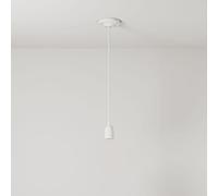 creative cables - Suspension fabriquée en Italie avec câble textile et finition porcelaine colorée - Sans ampoule, Blanc