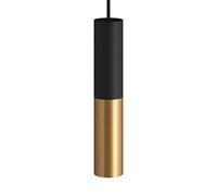 creative cables Suspension Made in Italy avec câble Textile et Double Abat-Jour Tub-E14 - avec Ampoule, Noir - Bronze satiné
