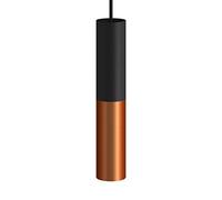 creative cables Suspension Made in Italy avec câble Textile et Double Abat-Jour Tub-E14 - avec Ampoule, Noir - Cuivre satiné