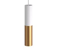 creative cables Suspension Made in Italy avec câble Textile et Double Abat-Jour Tub-E14 - avec Ampoule, Blanc Mat - Bronze satiné