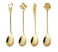 Creative Clover Lot de 4 cuillères à café en acier inoxydable 304 pour crème glacée Doré et argenté 12,5 cm Doré