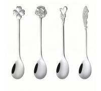 Creative Clover Lot de 4 cuillères à café en acier inoxydable 304 pour crème glacée Doré et argenté 12,5 cm Argenté