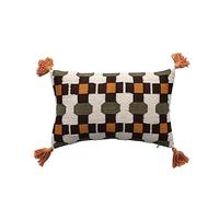 Creative Co-OP 40,6 cm Coton brodé Motif géométrique Lombaire et Pompons de 7,6 cm, Oreiller Multicolore, Multicolore