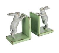 Creative Co-Op Lot de 2 Serre-Livres décoratifs en Forme de Lapin en métal moulé 2 Tons Vert et Gris
