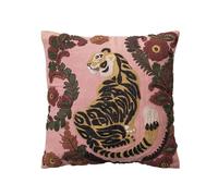 Creative Co-op, Oreiller en Coton flammé brodé Multicolore Tigre et Fleurs