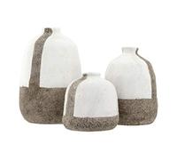 Creative Co-op Vases en Terre Cuite Blanche et Grise avec Rayures Verticales