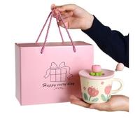 Creative Coffee Mug with Tulip Flower Design Ceramic Cup for Women pour Café(Color2)