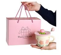 Creative Coffee Mug with Tulip Flower Design Ceramic Cup for Women pour Café(Color3)