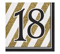 Creative Converting Black and Gold Number 18 Lot de 16 napkins en papier, 13"-16, Happy Birthday