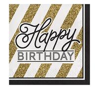 Creative Converting Lot de 16 serviettes de table en papier pour anniversaire Noir et doré 33 cm 317546