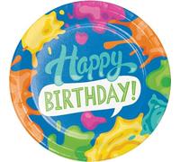 Creative Converting Lot de 8 assiettes à dîner « Happy Birthday » avec éclaboussures de peinture