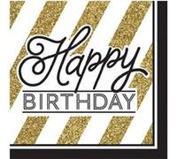 Creative Converting - Serviettes noir et doré 'Happy Birthday' (Lot de 16) - UTSG11274 Noir / or G