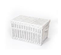 Creative Cooper Panier à linge et de rangement en osier fait à la main - Grand panier tressé en osier 180 l - Couvercle rustique - Bois naturel - Blanc