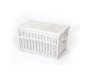 Creative Cooper Panier à linge et de rangement fait à la main en osier - Grand panier en osier tressé 180 L - Couvercle, Rustique, Bois naturel, Blanc