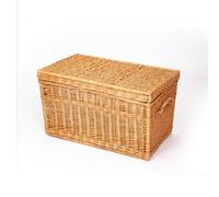 Creative Cooper Panier en osier tissé à la main pour linge et rangement - Grand panier en osier tressé de 180 L - Couvercle, rustique, bois naturel, brun