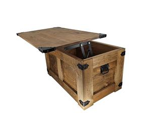 CREATIVE COOPER Table basse, boîte en bois, coffre au trésor, boîte de rangement, table de rangement, table basse, 77 x 49 x 45 cm, fabriquée à la main, huile de bois écologique, marron