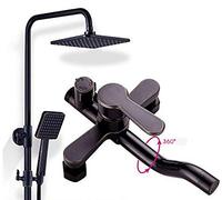 Creative Creative Black Shower Set Antique Brass Shower Wall Hung Kit 8 inch Rainfall Rain Shower Mixer Shower Tap Hot and Cold Water Shower Mixer 120cm (Color: Black Square)