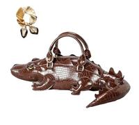 Creative Crocodile Shaped Shoulder Bag, Novelty Weird Crocodile Handbags, Fashion PU Leather Crossbody Bag for Womens