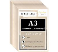Creative Deco 10 x A3 Contreplaqué 3mm | 420 x 300 x 3mm (+/- 2mm) | Planche Bois Brut Bouleau | Panneau Feuille Découpe Laser | Bois Compatible pour Pyrogravure, Gravure, Cricut, Maquette