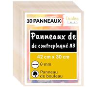 Creative Deco 10 x A3 Contreplaqué 8mm | 420 x 300 x 8mm (+/- 2mm) | Planche Bois Brut Bouleau | Panneau Feuille Découpe Laser | Bois pour Pyrogravure, Gravure, Cricut, Maquette